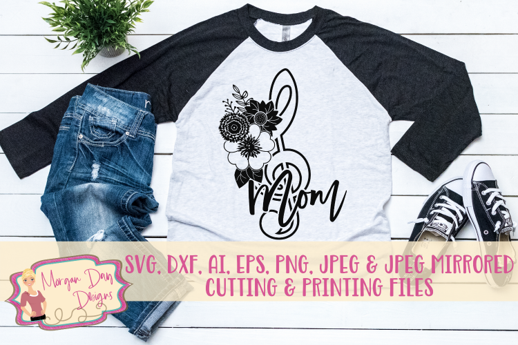 Floral Treble Clef Band Mom SVG, DXF, AI, EPS, PNG, JPEG