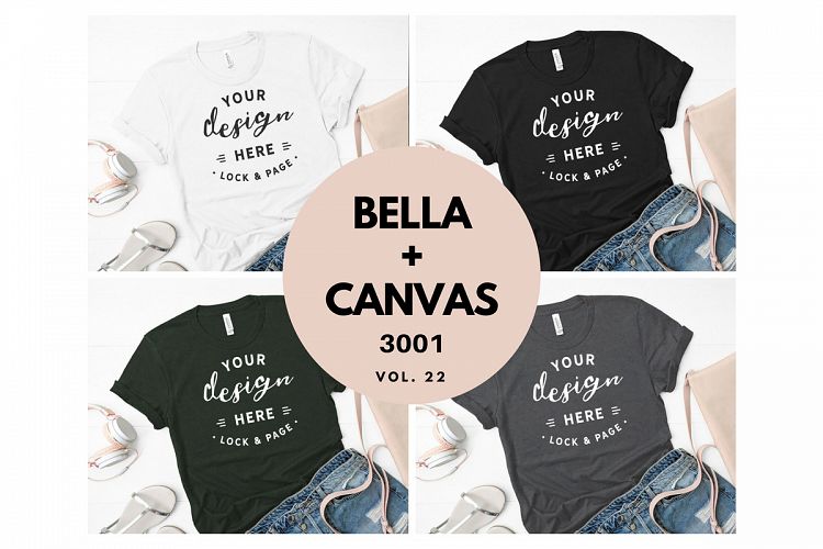 Mockup TShirt Bundle Bella Canvas 3001 T-Shirt Flat Lay