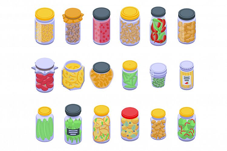Pickled products icons set, isometric style example image 1