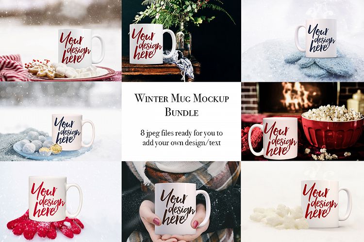 Winter mug mock-up bundle - 8 jpeg mockups