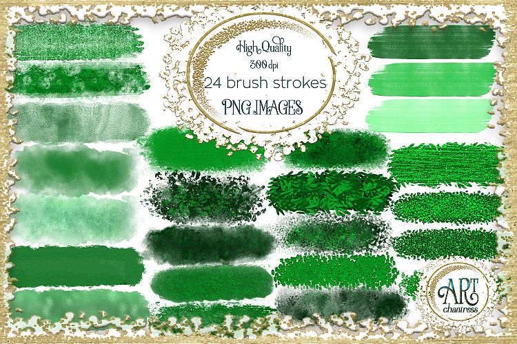Green Shamrocks Clover Glitter Brush Strokes 24 PNG clipart Splashes 