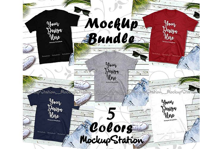 Tshirt Mockup Bundle 5 Colors Gildan 64000 Shirt Flat Lay