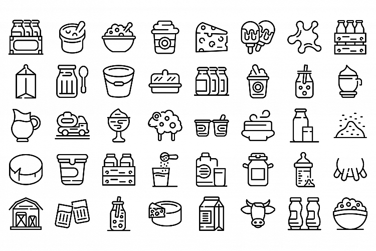 Dairy icons set, outline style example image 1