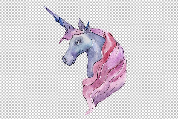 Cute unicorn horse PNG watercolor set