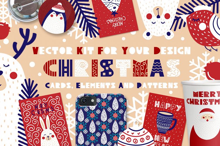 Christmas cards, elements & patterns