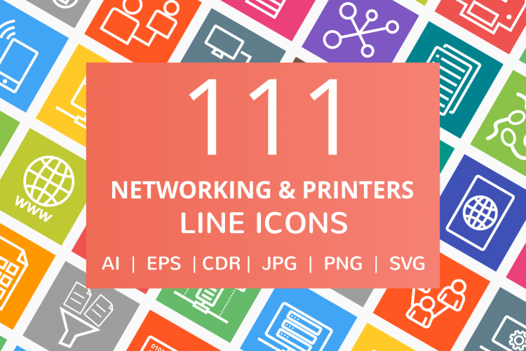 111 Networking   Printers Line Multicolor B/G Icons