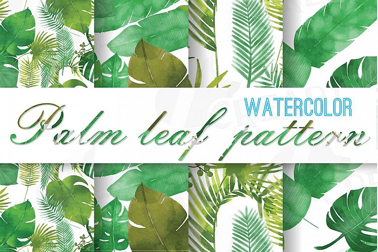 Palm leaf pattern, Tropical leaves digital paper, Digital Scrapbook Paper, Tropical background, Tropical texture, watercolor palm leafs