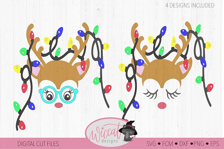 Hipster Reindeer with Christmas lights svg, Baby deer, kids