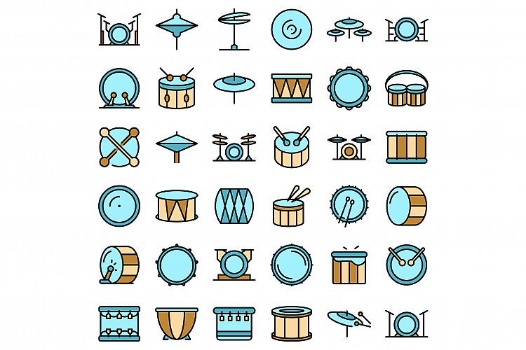 Drum icons set vector flat