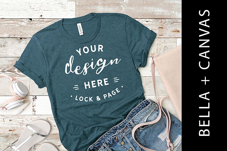 Heather Deep Teal Bella Canvas 3001 T Shirt Mockup Womens