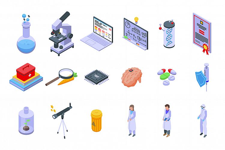 Research scientist icons set, isometric style example image 1