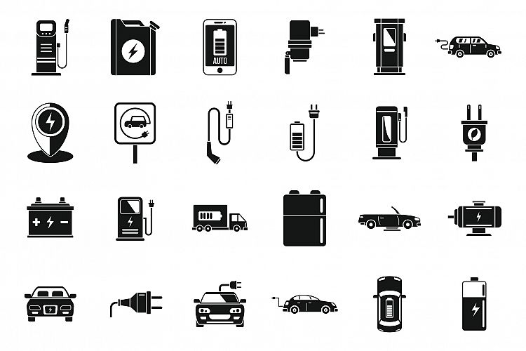 Eco hybrid car icons set, simple style example image 1