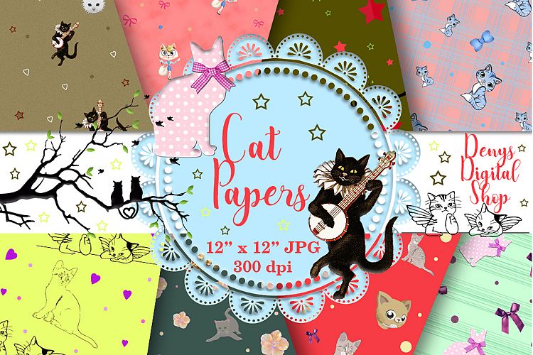 Cat Digital Paper, Cat Scrapbook, Cat Paper Scrapbook, Cats