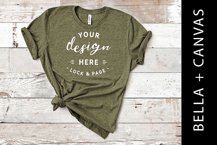 Heather Olive Bella Canvas 3001 TShirt Mockup For Women