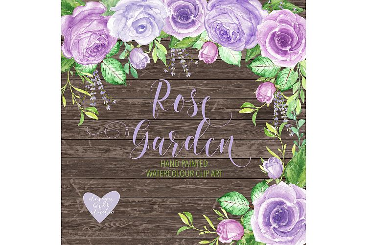Watercolor Rose Garden Purple clip arts