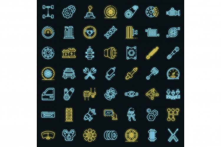 Car parts icons set vector neon example image 1