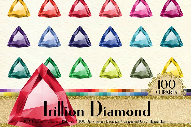 100 Realistic Trillion Diamond Clip Arts, Wedding Diamond