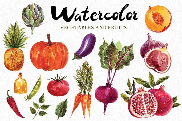 Watercolor vegetables & fruits