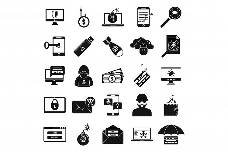 Fraud security icons set, simple style