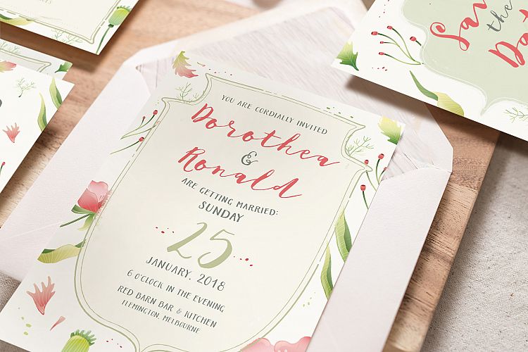 Foliage Illustration Wedding Invitation Suite