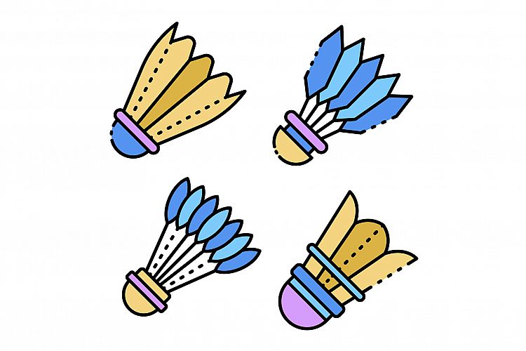 Shuttlecock icons set line color vector example image 1