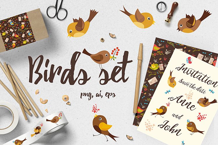 Birds set (vector,jpg,png)