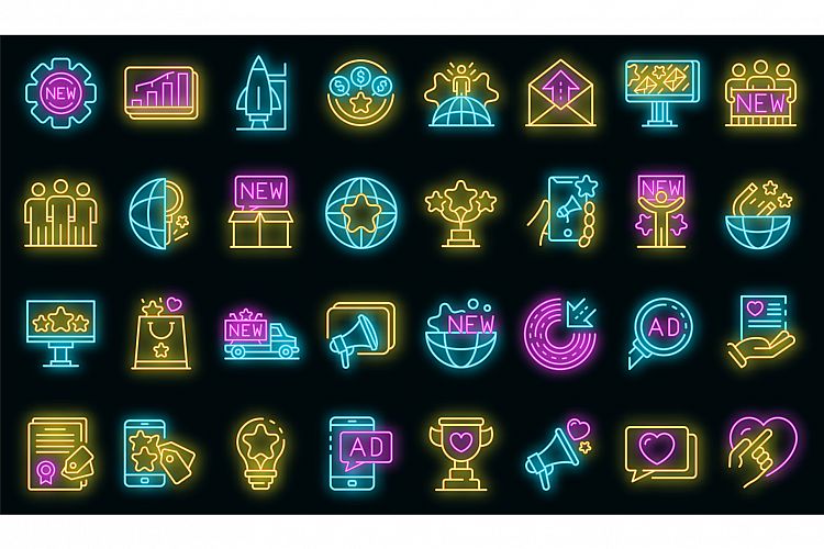 Campaign icons set vector neon