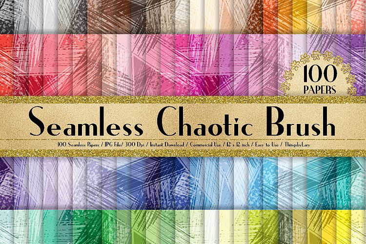 100 Seamless Chaotic Brush Stroke Digital Papers 12x12 inch