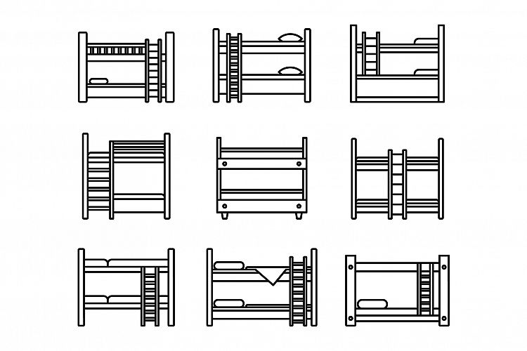 Family bunk bed icons set, outline style example image 1