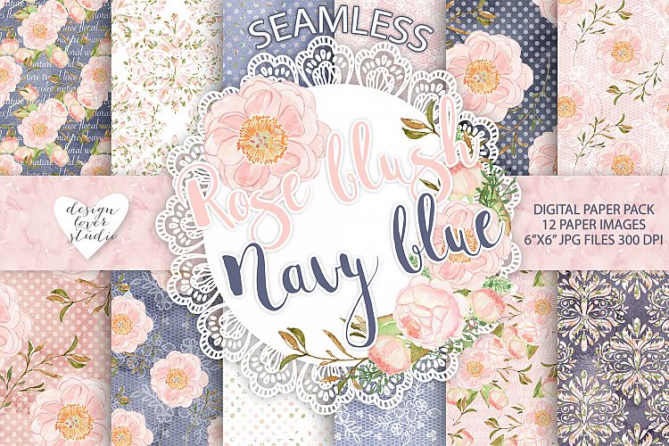 Watercolor Rose blush Peony flowers digital paper