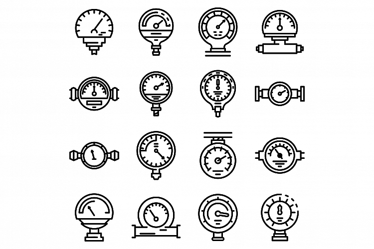 Manometer icons set, outline style