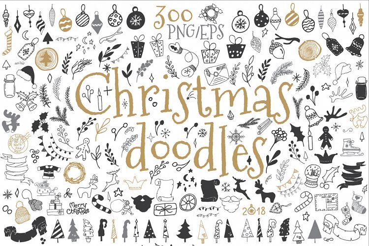 300 Christmas doodle icons and design elements ClipArt