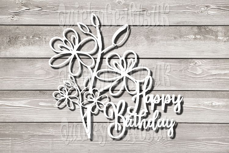 Happy birthday floral spray papercutting templates|PNG/SVG/DXF formats