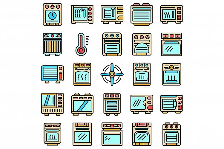 Convection oven icons set vector flat example image 1