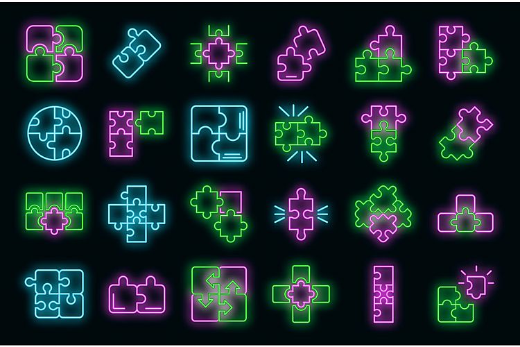 Jigsaw icons set vector neon example image 1