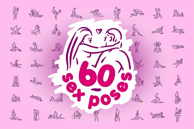 Set 60 sex poses illustration icons.
