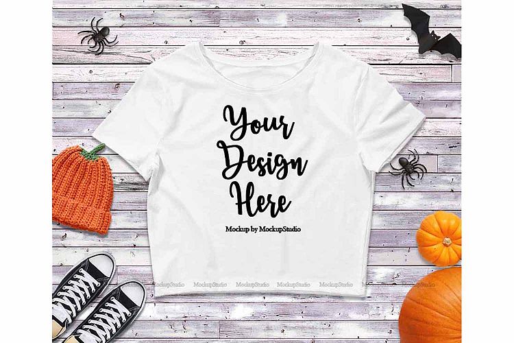 White Halloween Crop Top Mock Up, Bella Canvas Mockup