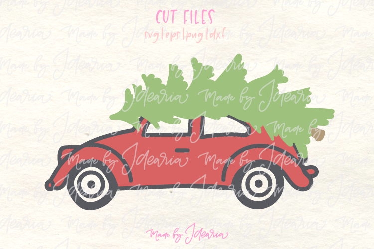 Christmas Svg File Red Vintage Christmas Car Svg with Tree
