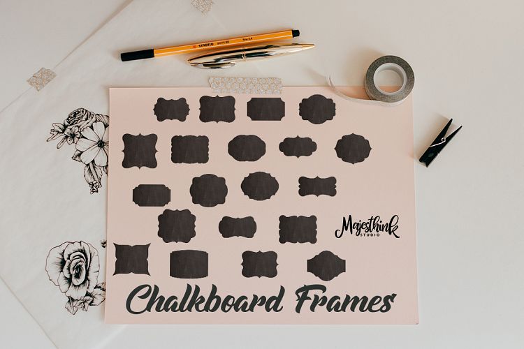CHALKBOARD FRAMES - Digital Clip art with black chalkboard Texture 
