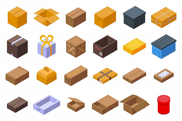 Box icons set, isometric style example image 1