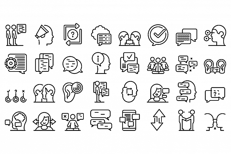 Discussion icons set, outline style