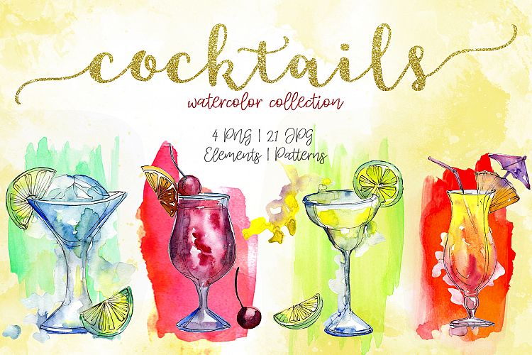 Cocktails watercolor collection PNG set