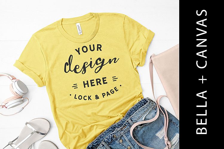 Maize Yellow Bella Canvas 3001 T-Shirt Mockup