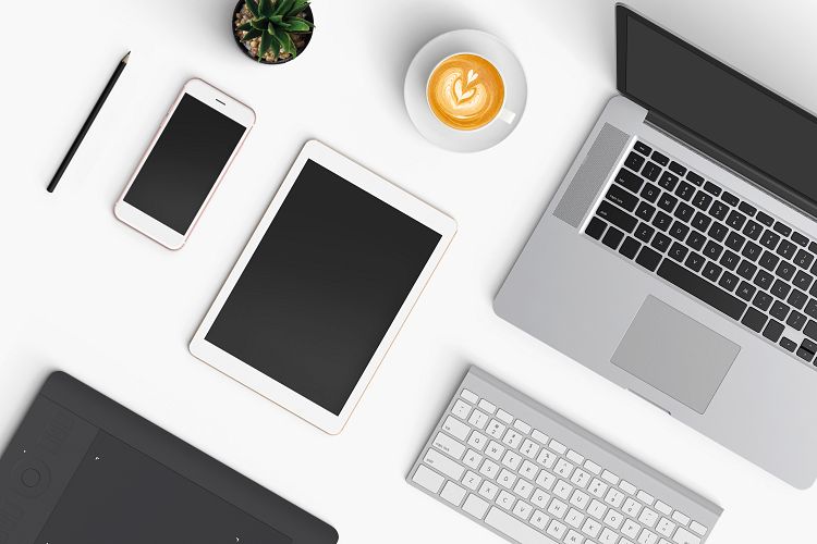  Modern workplace. Top view. Flat lay style. 1