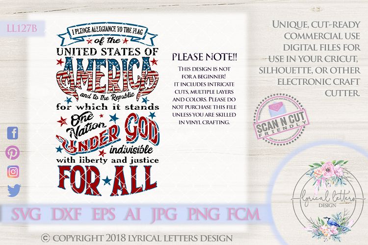 Pledge of Allegiance USA American LL127B  SVG DXF FCM EPS AI JPG PNG