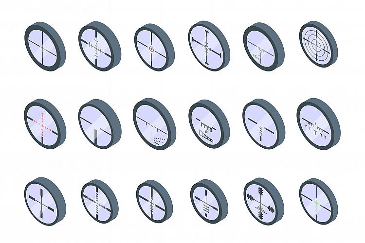 Telescopic sight icons set, isometric style example image 1