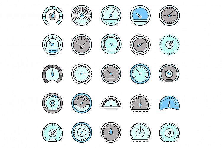 Speedometer icon set line color vector example image 1