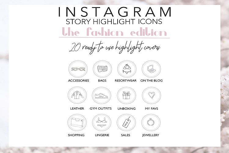 Instagram Story Highlights FASHION Icons, 20 Hand Drawn