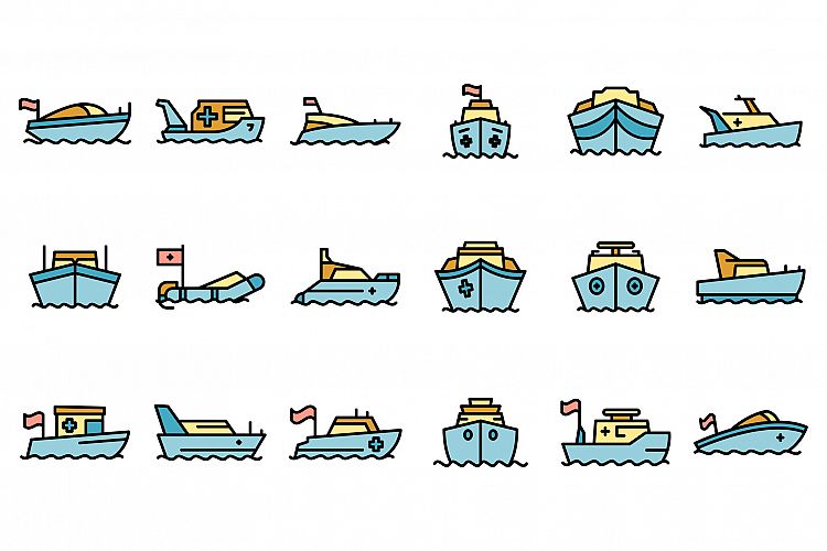 Rescue boat icons set vector flat example image 1