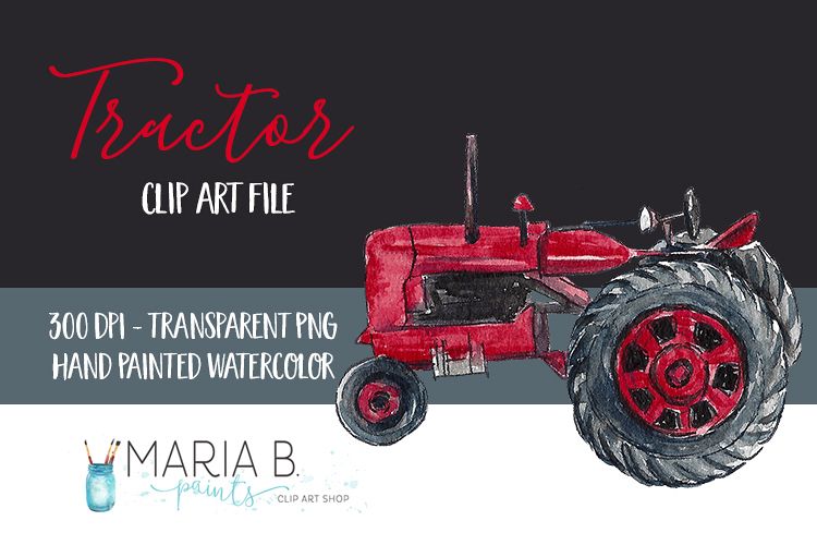 Red Tractor Watercolor Clip Art PNG